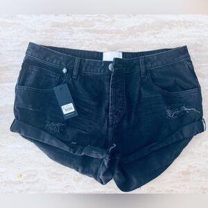 One Teaspoon Black Distressed Jean Shorts